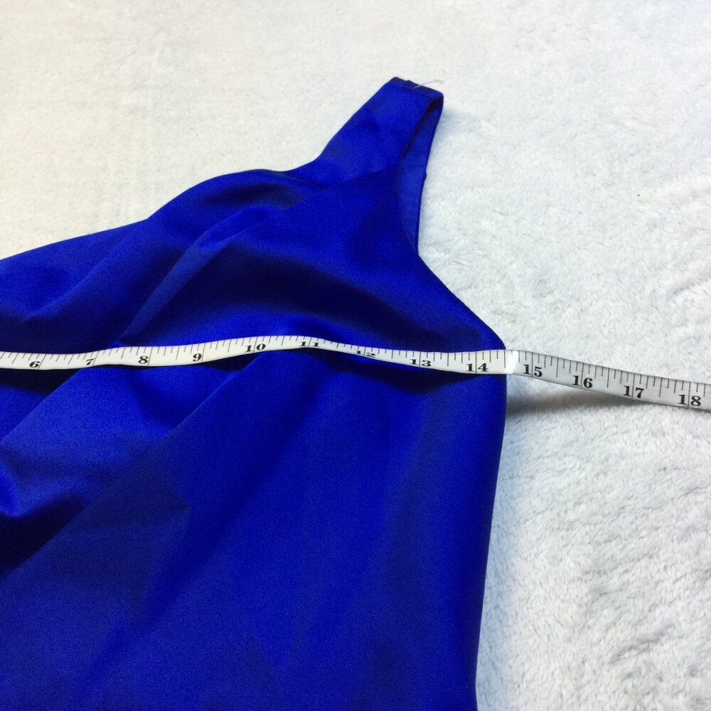 Alfred Angelo Mini Cocktail Dress Size 2 Womans Blue Satin One Shoulder Pleated - Picture 12 of 14